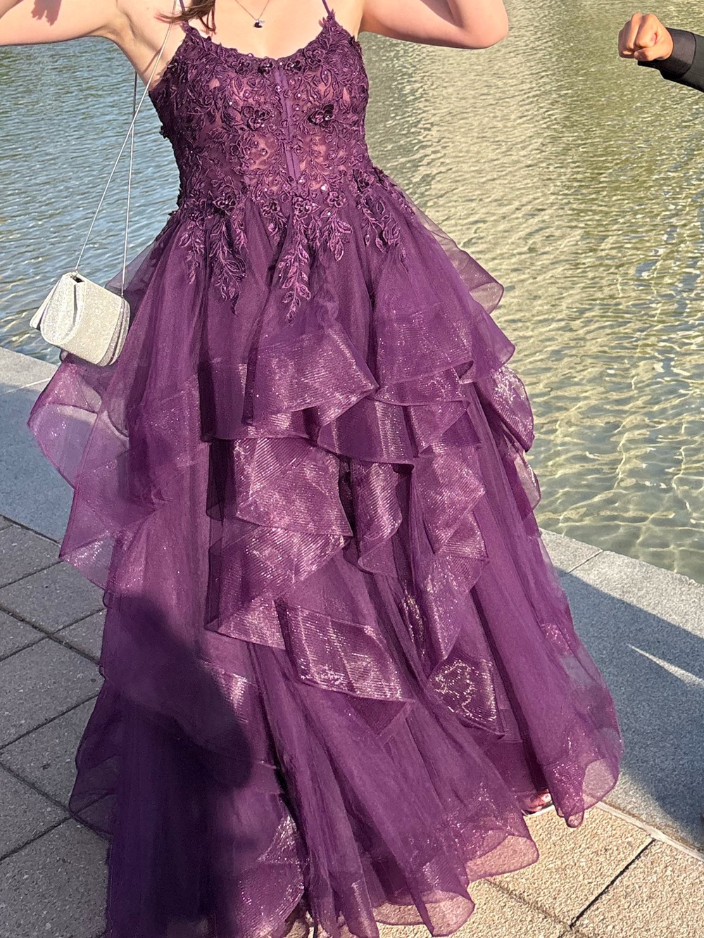 Plum Purple Tiered Ruffled Tulle Ball Gown